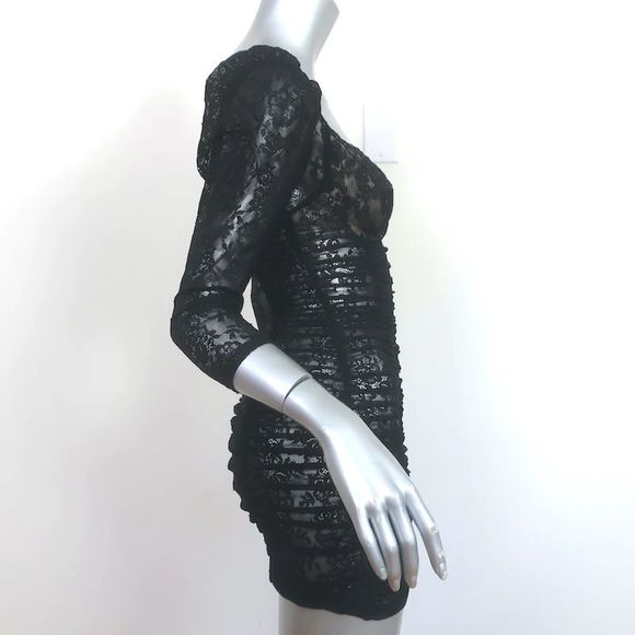 For Love & Lemons Ruched Lace Bustier Mini Dress Black Sz Extra Extra Small NEW - Picture 4 of 8